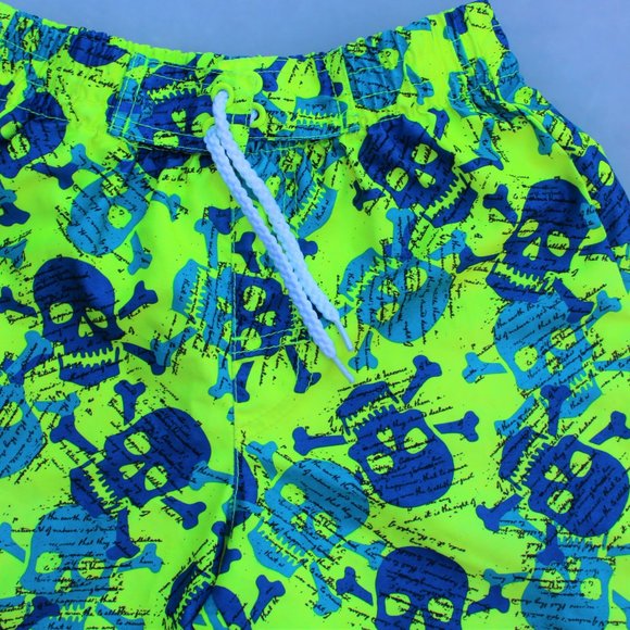 OP Ocean Pacific Youth Swim Trunks Youth L 16.5 X  W 10 Green Blue Skulls - Picture 6 of 10
